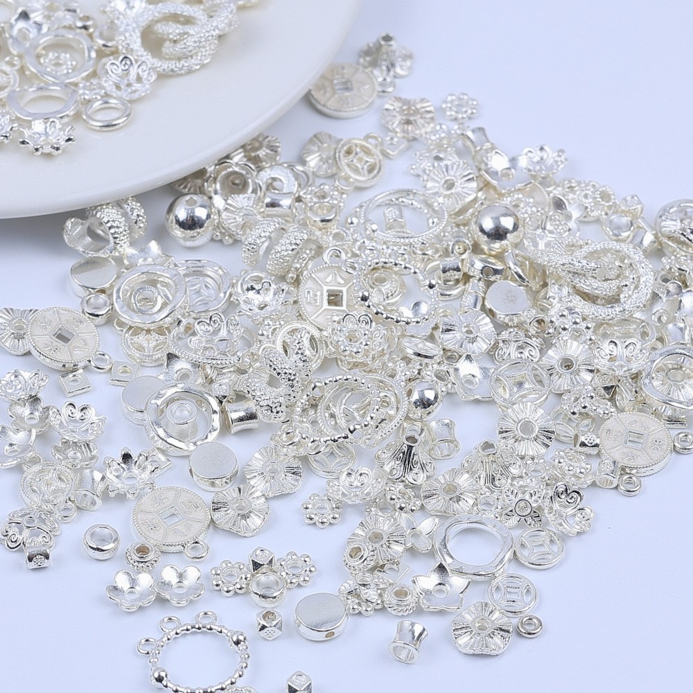 Mix 50G Bright Silver Alloy Spacer Bead Flower Tray Accessories