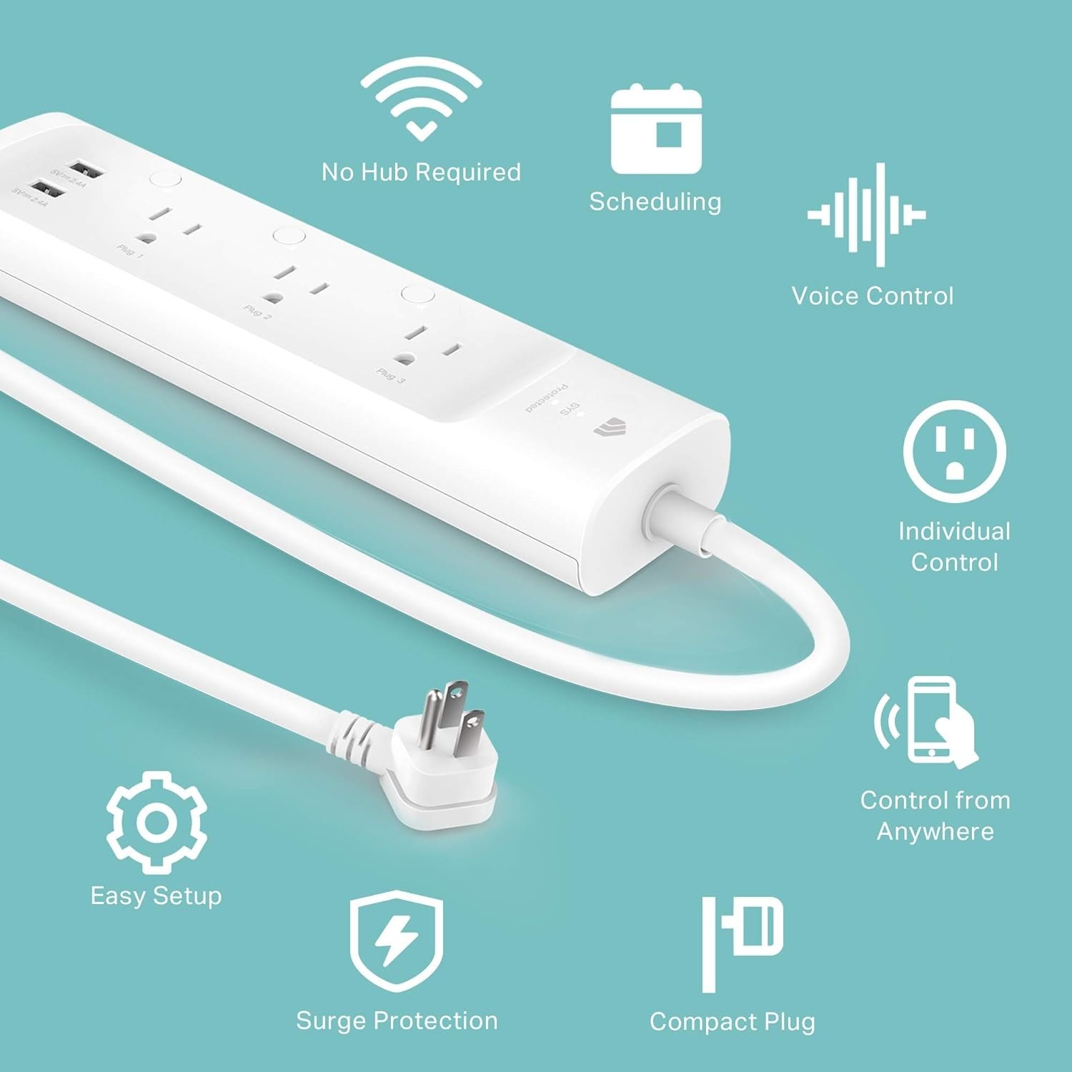 Plug Power Strip KP303, Surge Protector with 3 Individually Controlled Smart ...