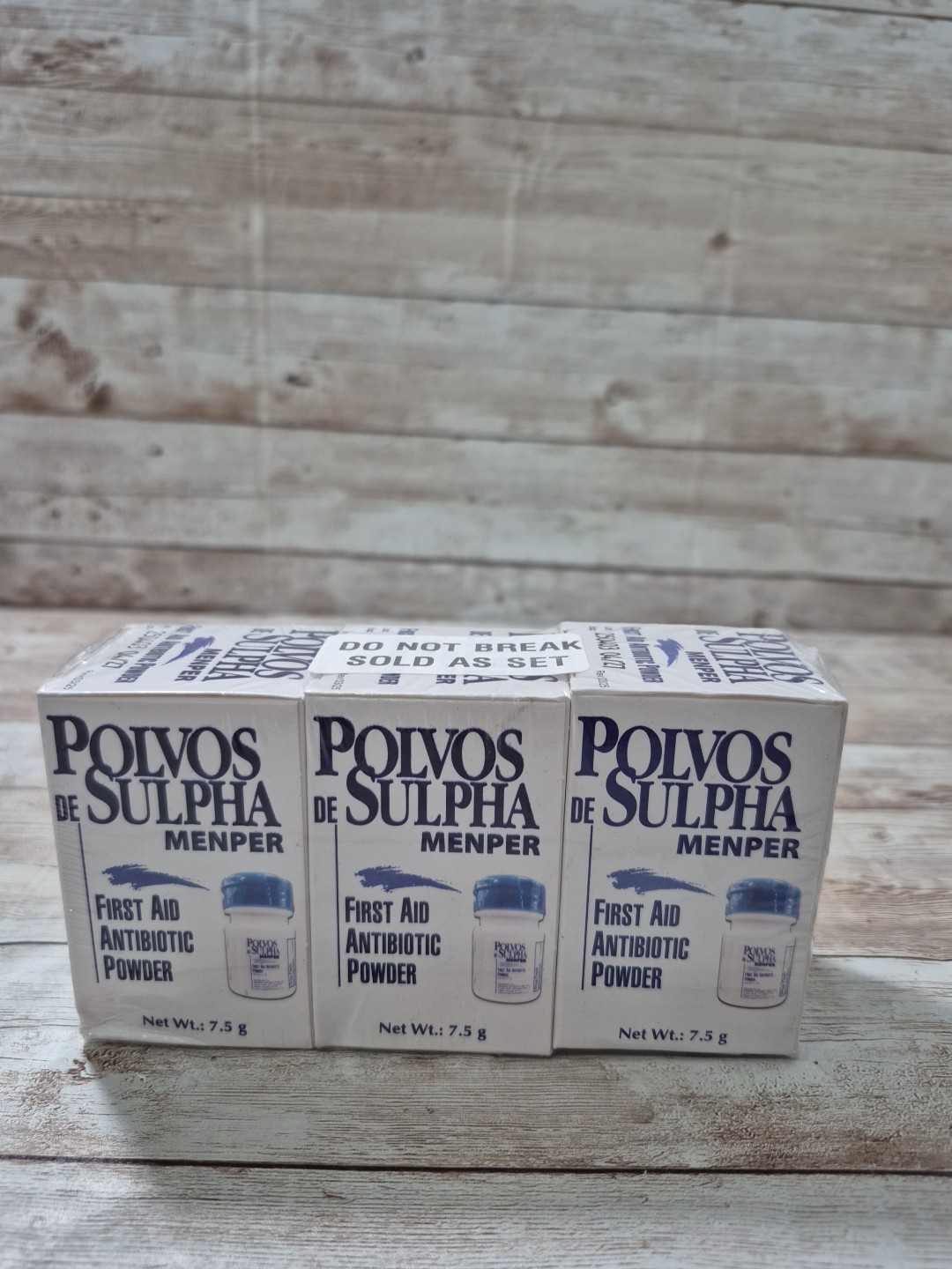3 Pack Polvos de Sulpha Menper First Aid Antibiotic Powder 7.5g Exp 04/27