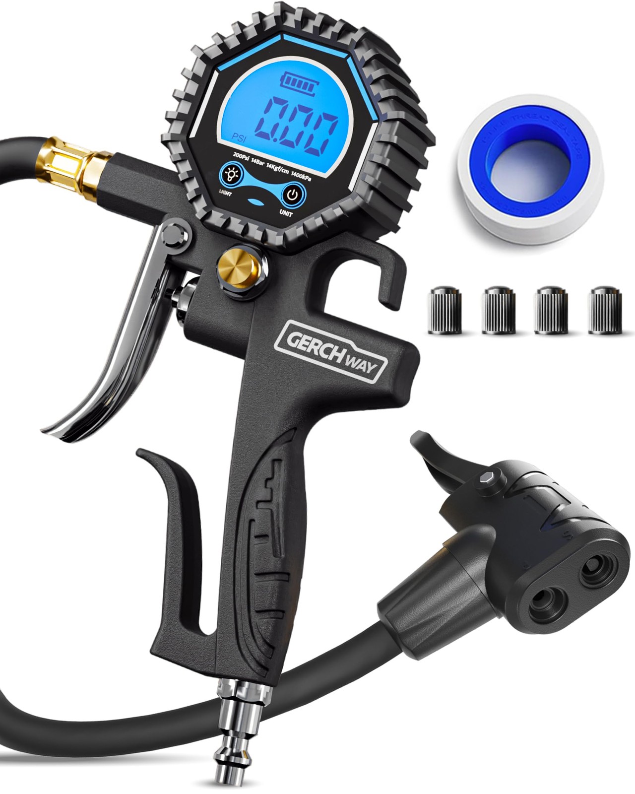 Presta Valve Air Chuck - Digital Bike Tire Pressure Gauge with Inflator ±1% A...