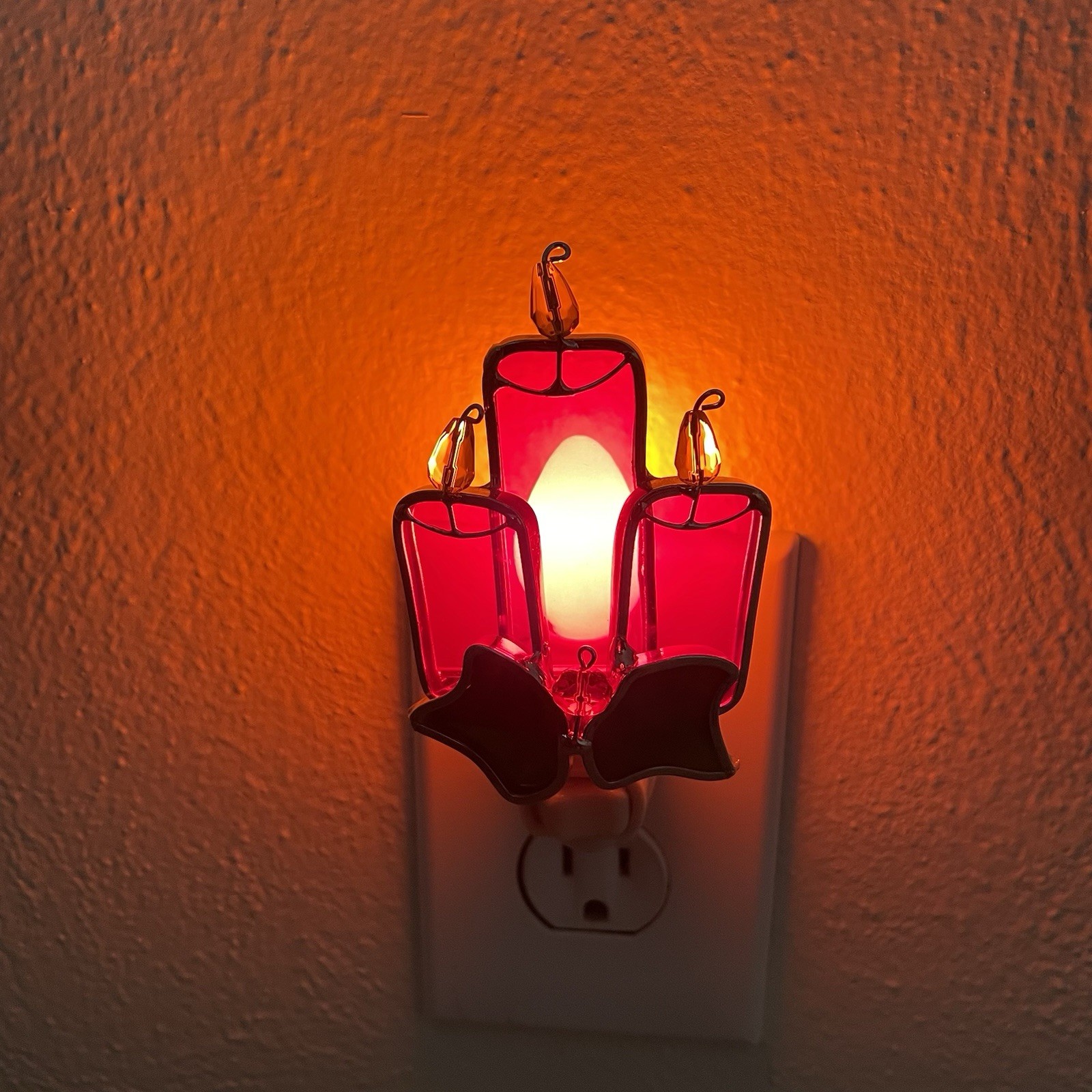 Vintage Stained-Glass Nightlight Candles and Holly