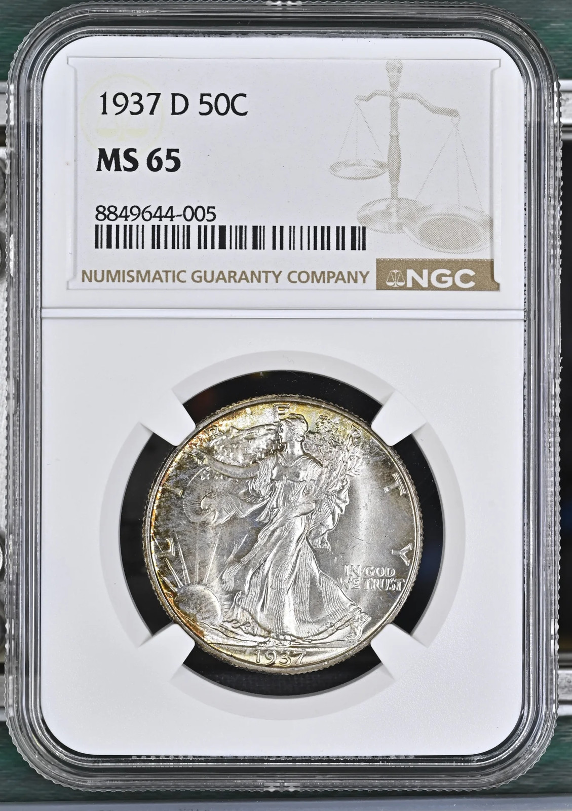 1937 D Walking Liberty Half Dollar NGC MS-65 PQ TONED