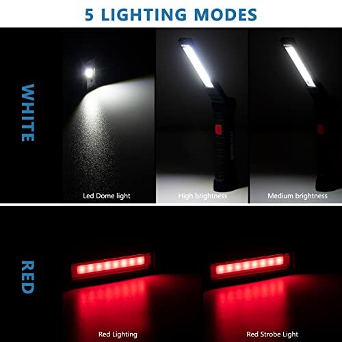 2 Pack LED COB Work Light USB Rechargeable with Magnetic Base for Workshop