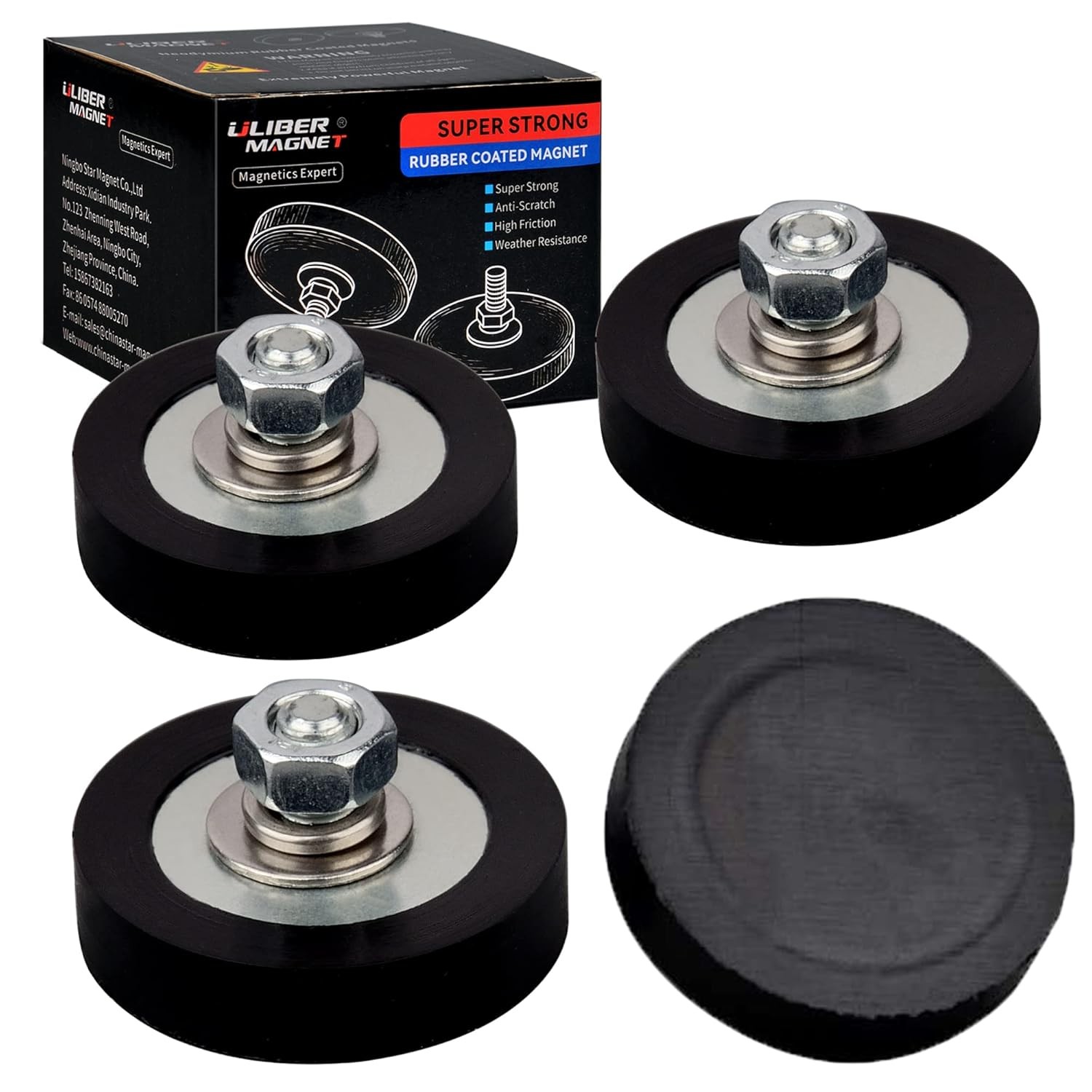 ULIBERMAGNET Rubber Coated Magnet,40LB Mounting Magnets with M6 Male Thread...