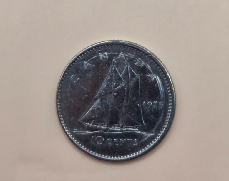1975 Canada / Canadian Dime Reverse Die Clash Error Coin Circulated
