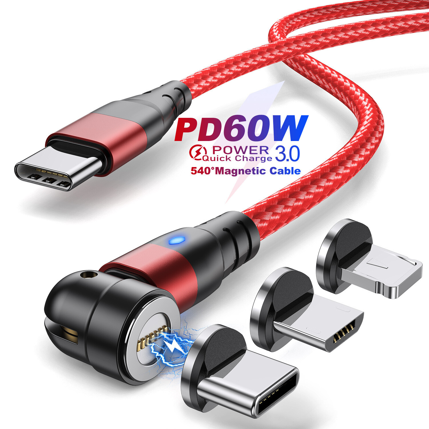 540 Rotate Magnetic Cable PD 60W USB C to Type C Micro USB Data Sync Fast Charge