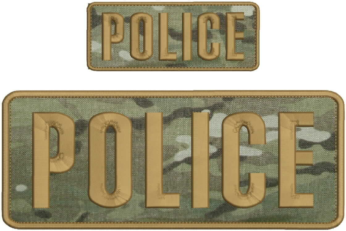 POLICE embroidery patch 4x10 and 2x5 hook MULTICAM Brown