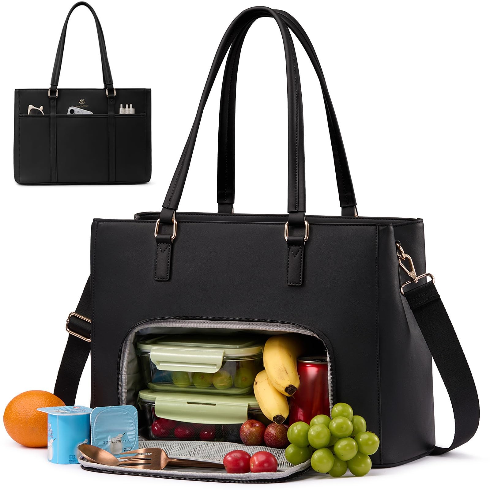 Lunch Bag for , Leather Work Laptop Tote Bag with Insulated Lunch Compartment...