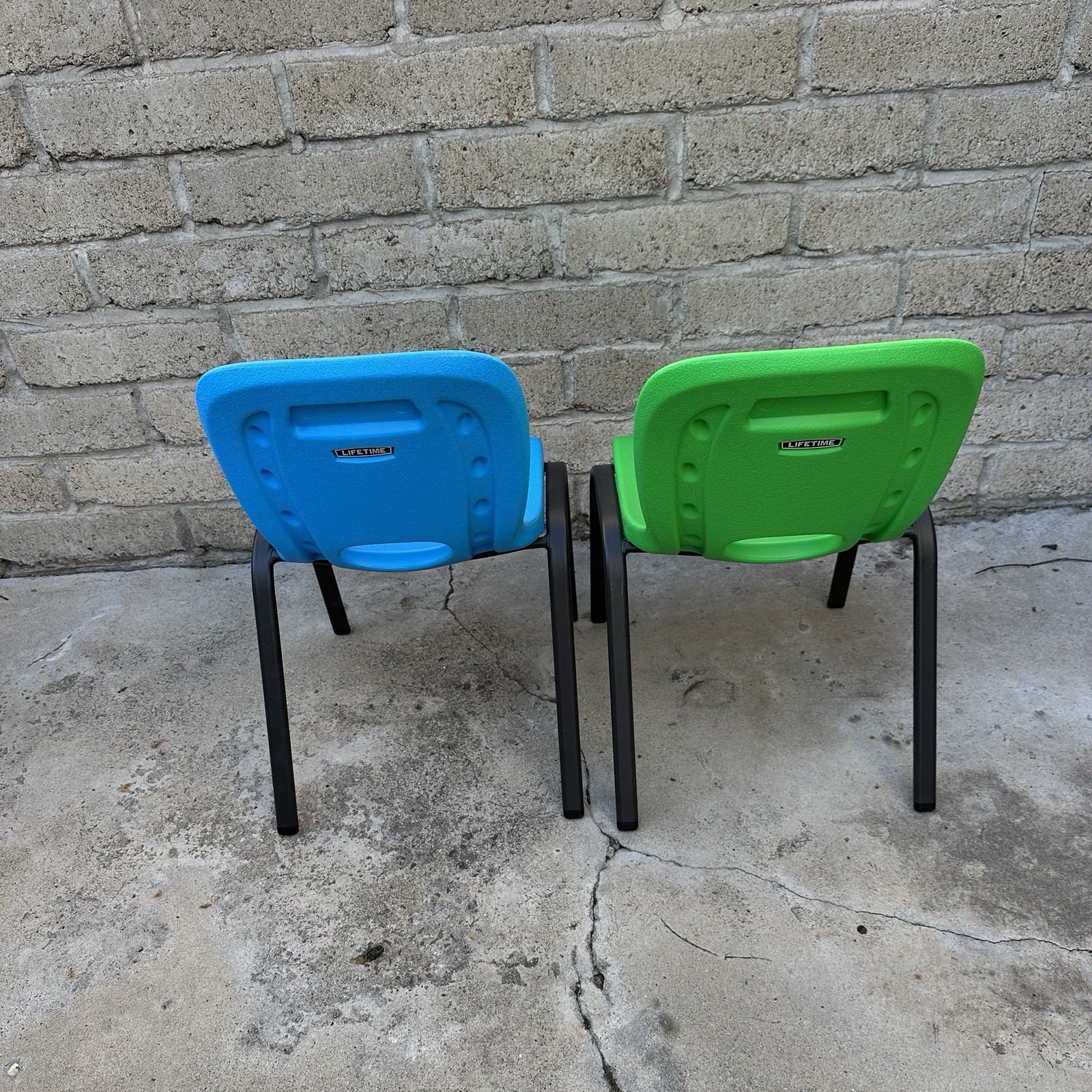 Lifetime 2X Kids Stacking Chair (Two Count), One Green, One Blue - Handle/Hole