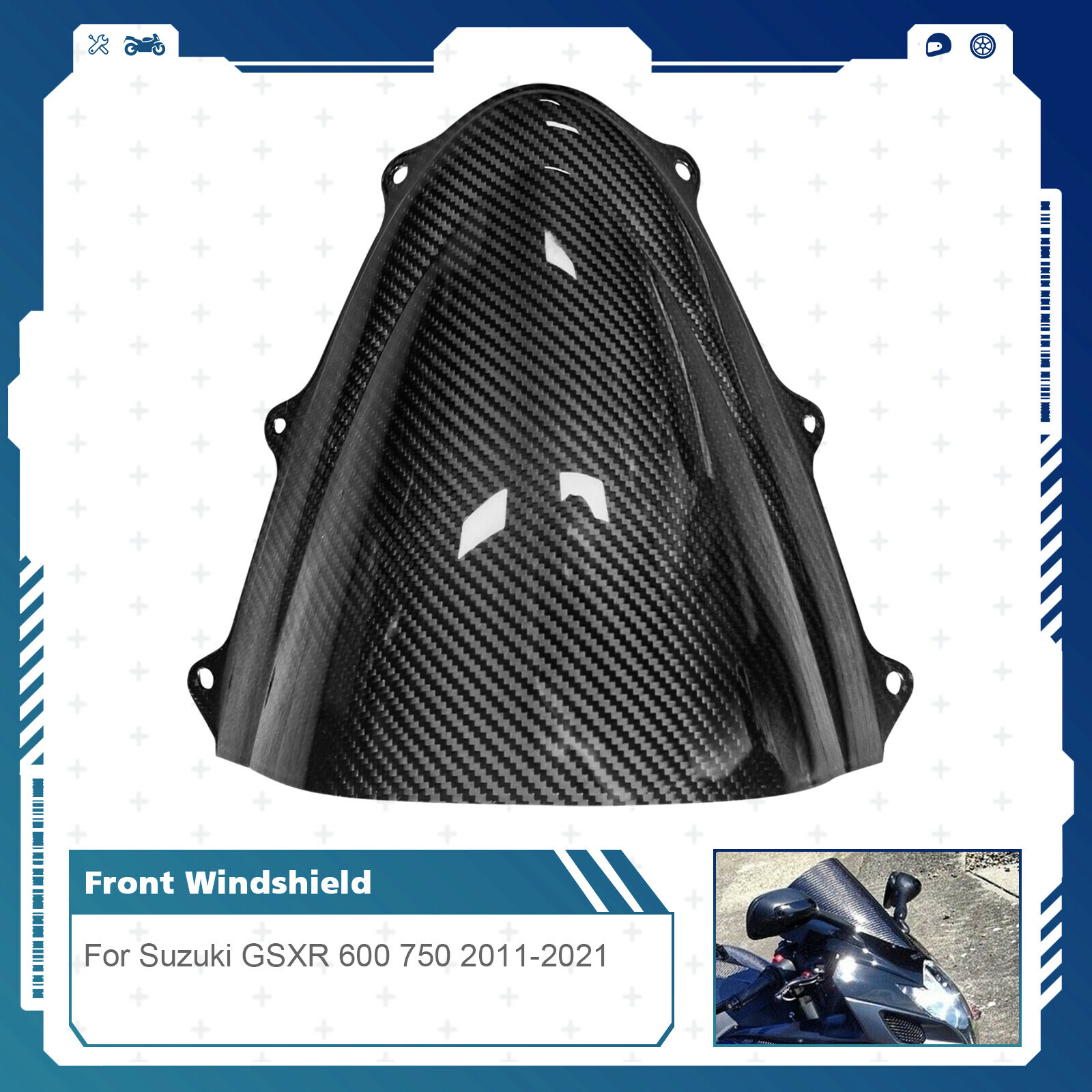 100% 3K Dry Carbon Fiber Windshield Windscreen For 2020 Suzuki GSXR 600