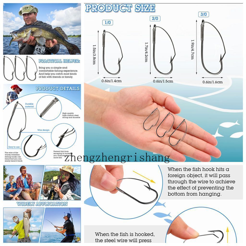 50Pcs Fishing - RAZOR SERIES Wacky Weedless WG Fishing Hooks Size 1/0 2/0 3/0