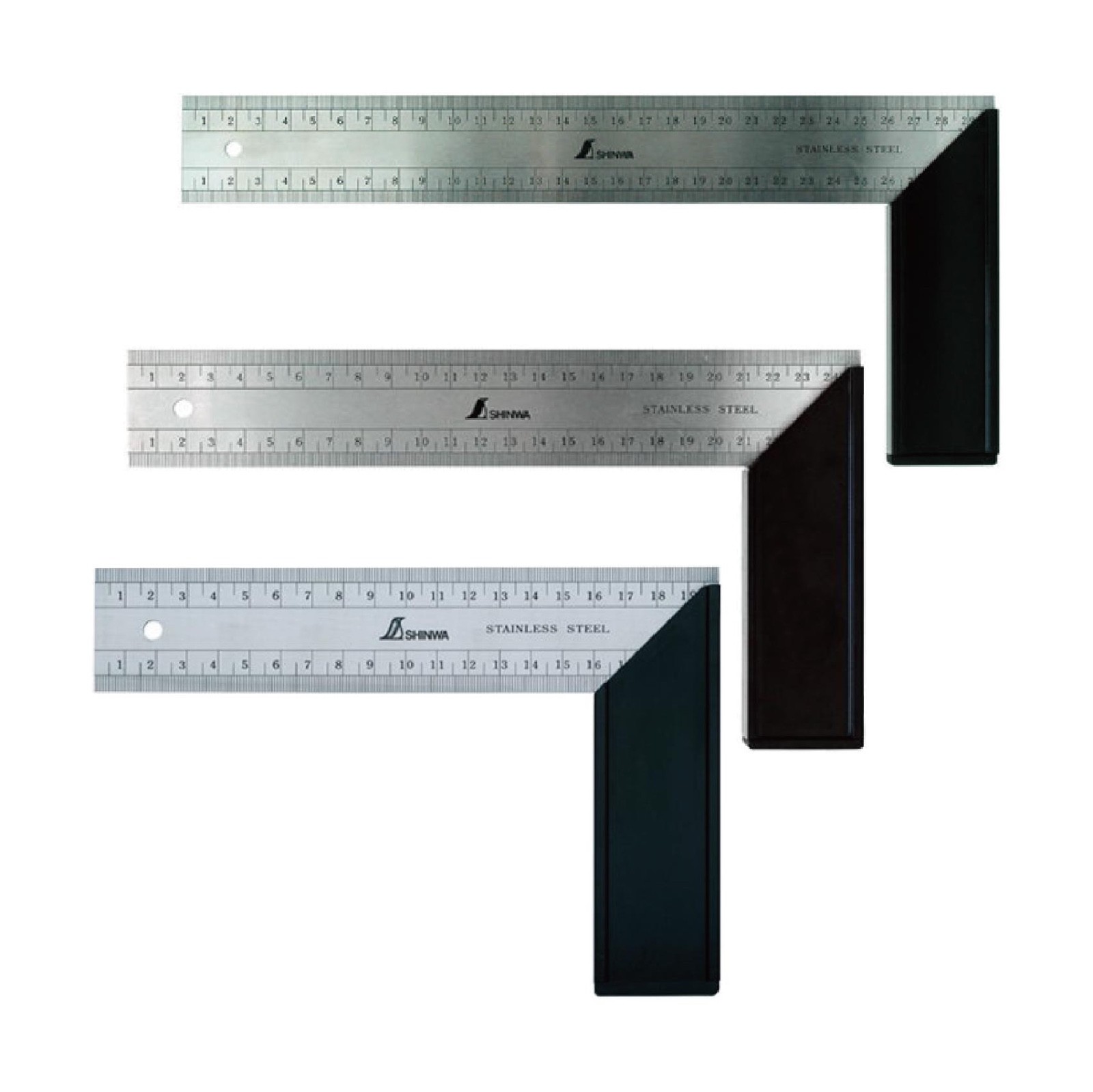 SHINWA Square Layout Carpenter 45 + 90 Degrees équerre Winkel 20,25,30cm 3 Type