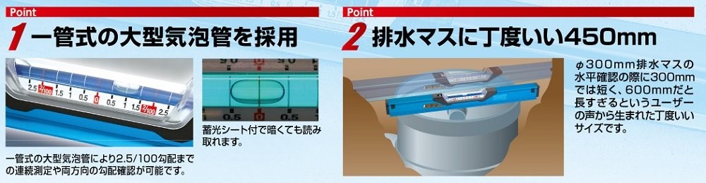 Shinwa Sokutei Blue Level, Single-Pipe Type, Gradient, 450mm, 76355