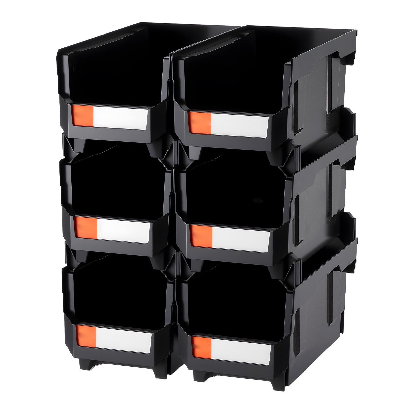 Uimoso Plastic Stackable Storage Containers 6 pcs Garage Organizer Black
