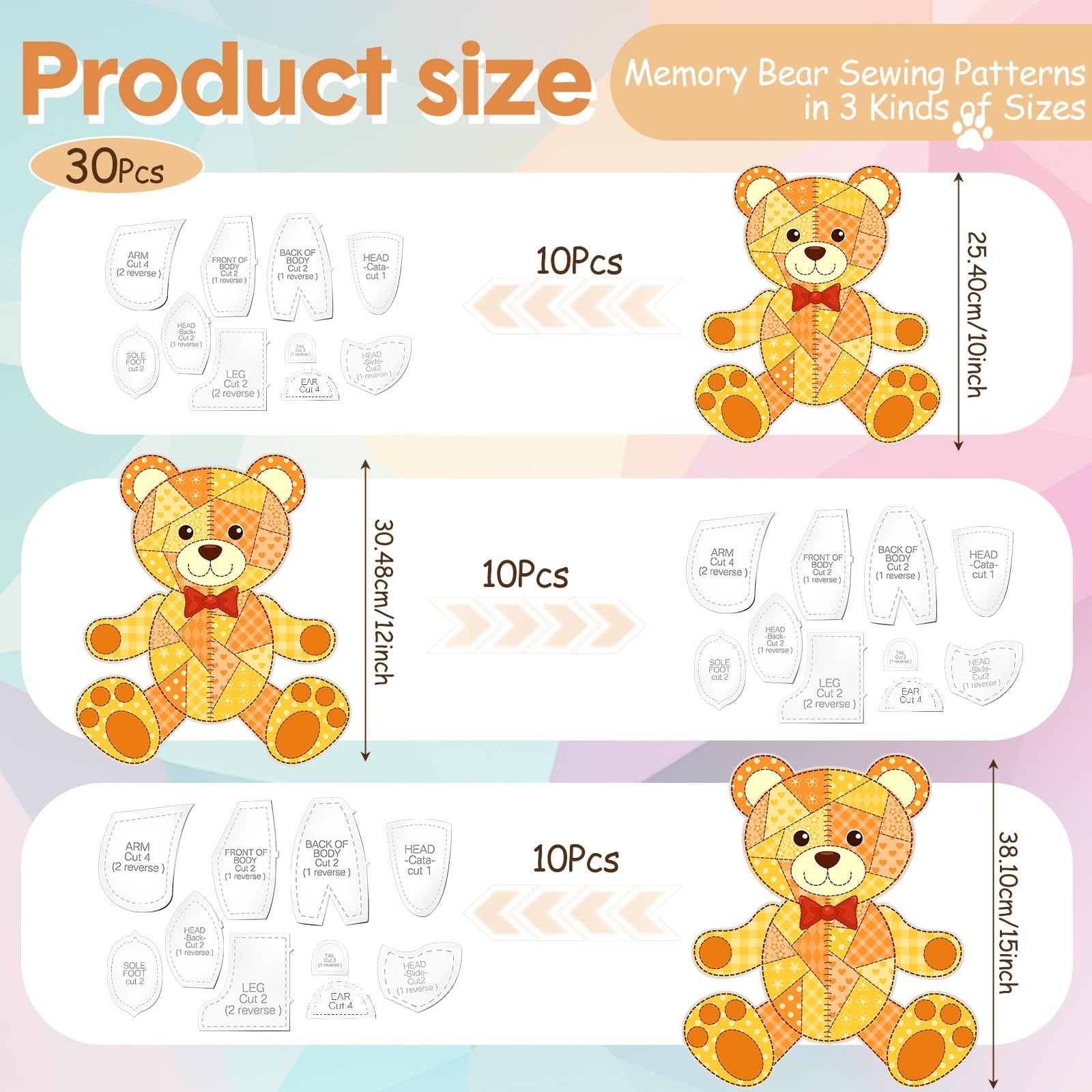 30 Pcs Memory Bear Sewing Patterns Acrylic Template Ruler Set Stuffed Animal ...