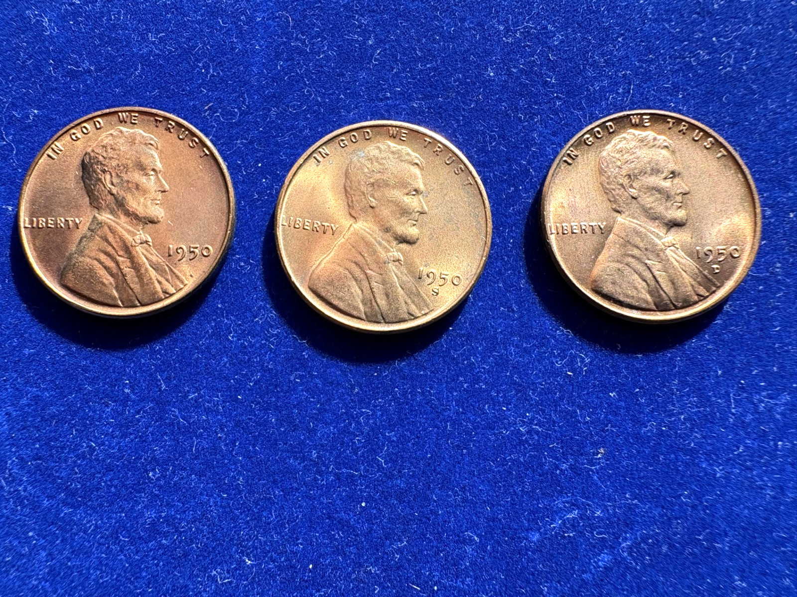 1950 P D S LINCOLN WHEAT CENT PENNY 1C GEM RED BU SET 3 COINS BEAUTIES