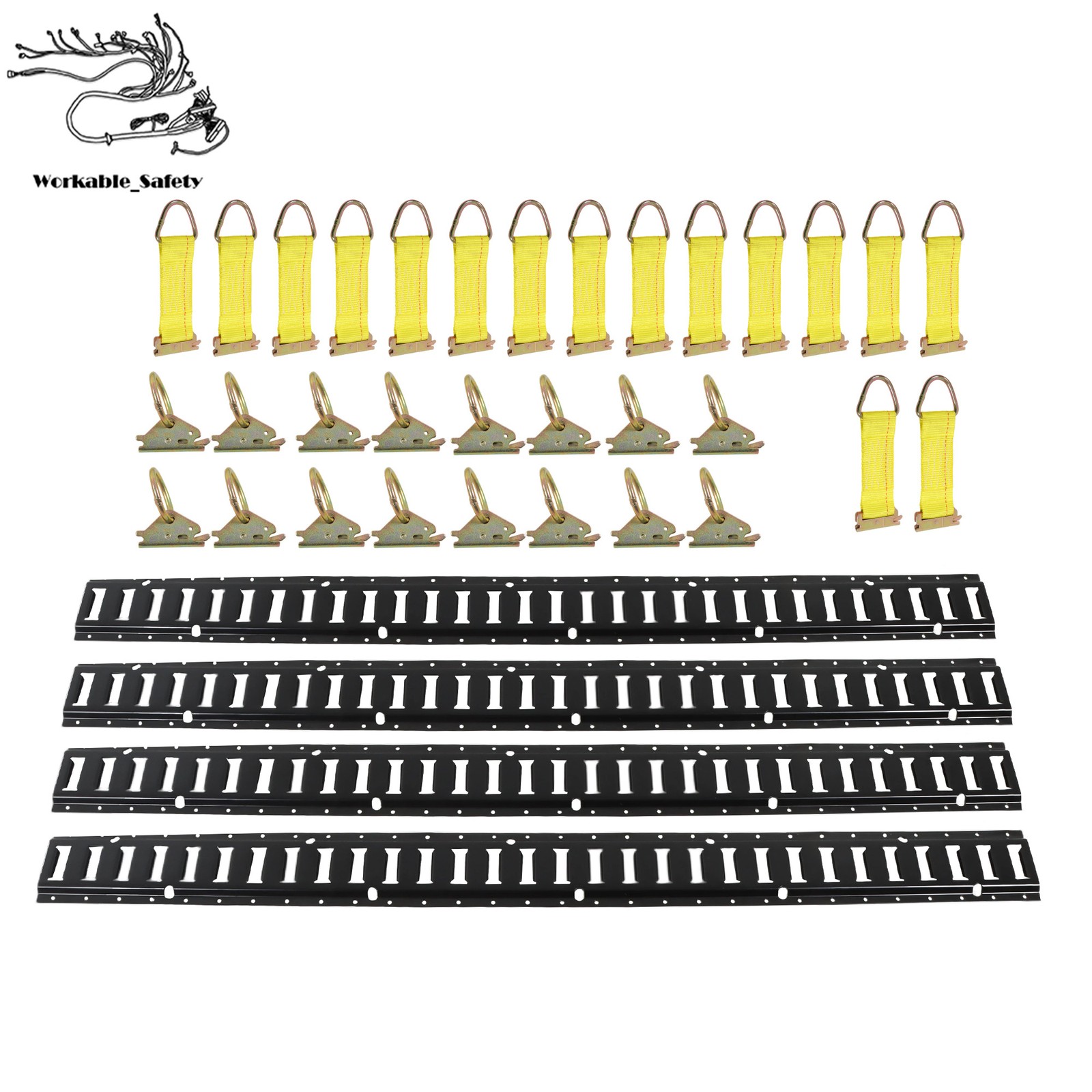 Black 37 Pack 5 Foot E Track Rails Steel Metal With O Rings D Rings Tire Mount