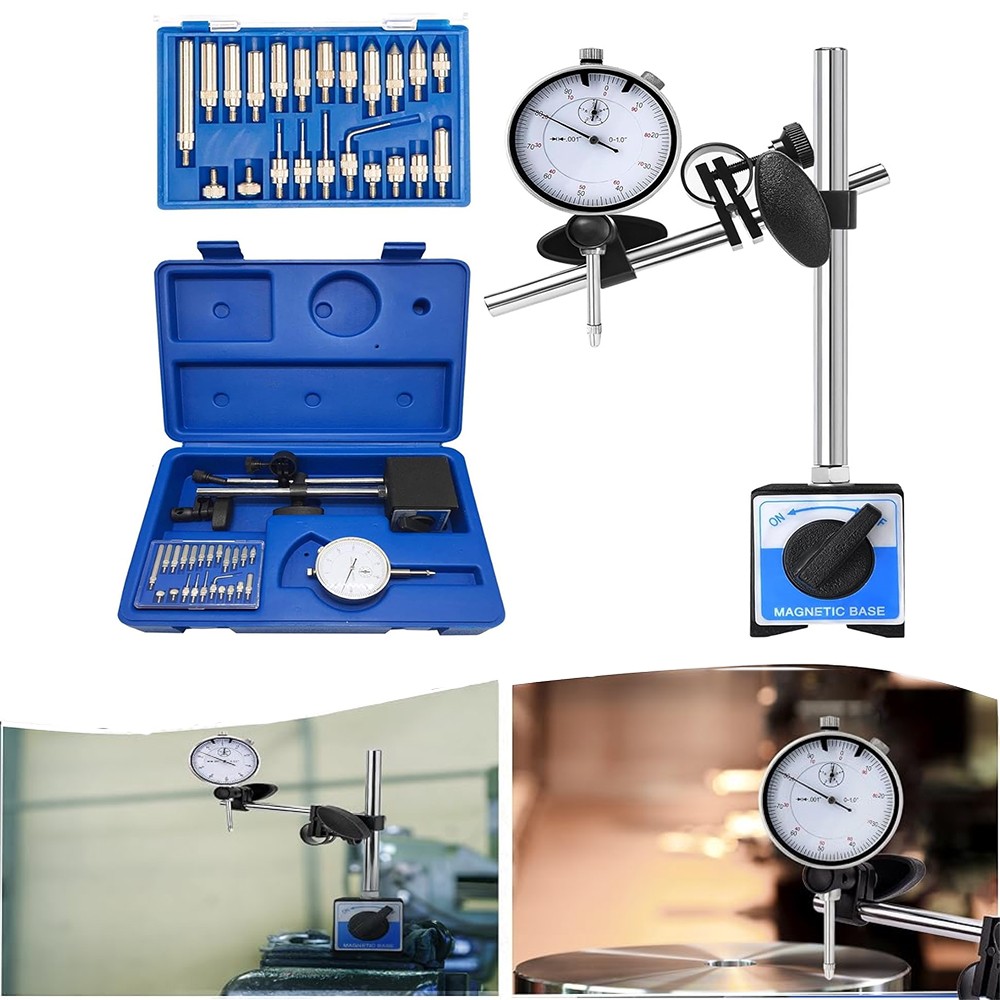 Dial Indicator with Magnetic Base, 0-1"×0.001" Precision Dial Test Indicator Set