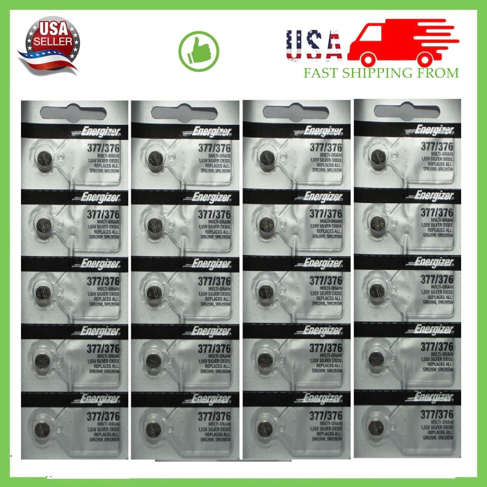 20 x FRESH Energizer 377 376 WATCH BATTERY SR626SW SR626W Silver Oxide Battery