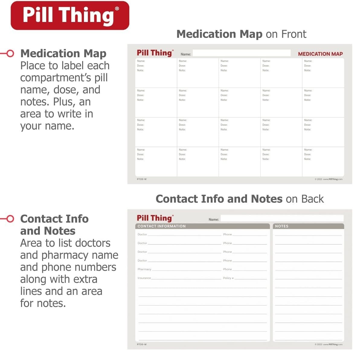 Large 20 Compartment Pill Case with Airtight Seal and Medication Map