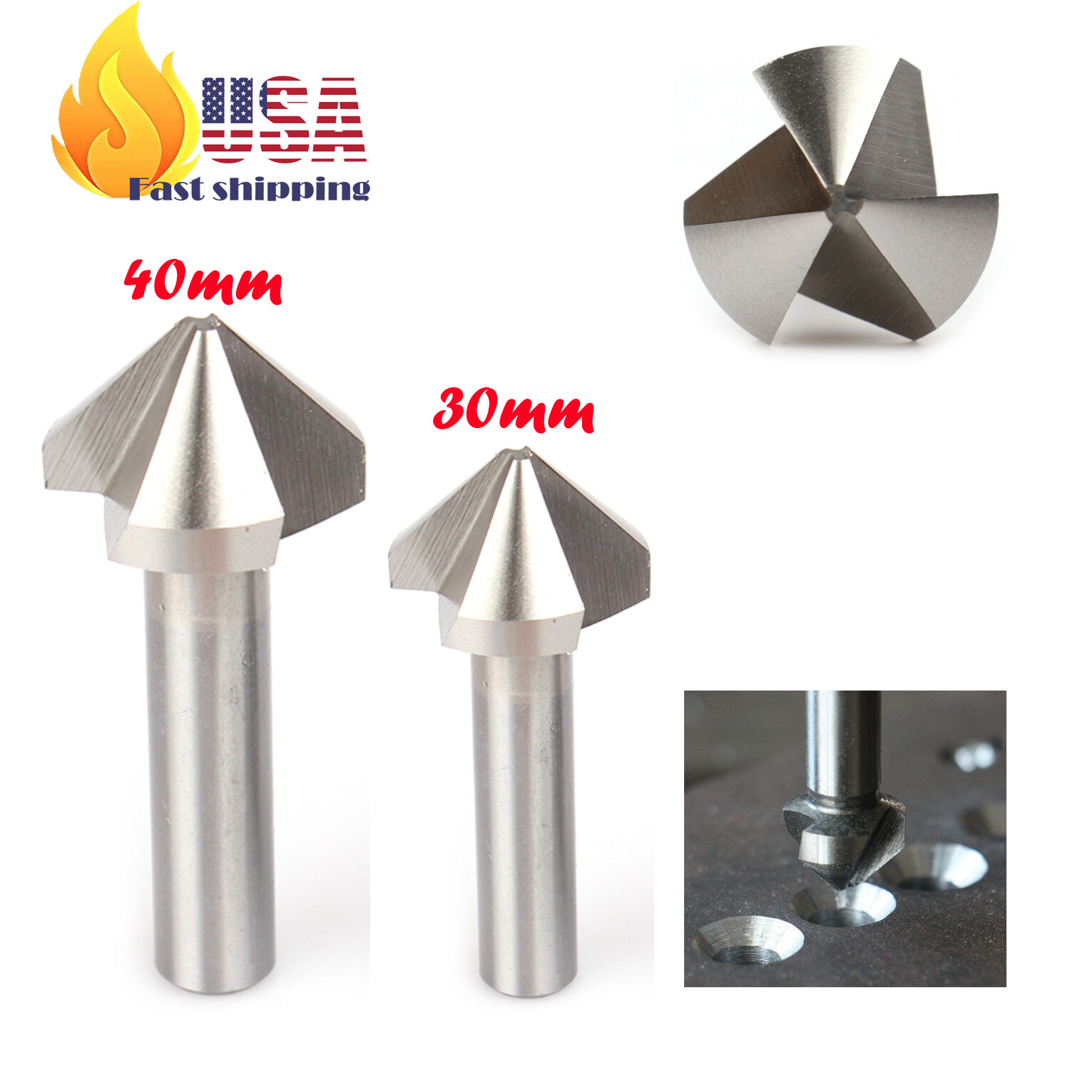 HSS Countersink Drill Bits 3 Flutes 90 Degree Chamfering Tool 30/40MM For Metal
