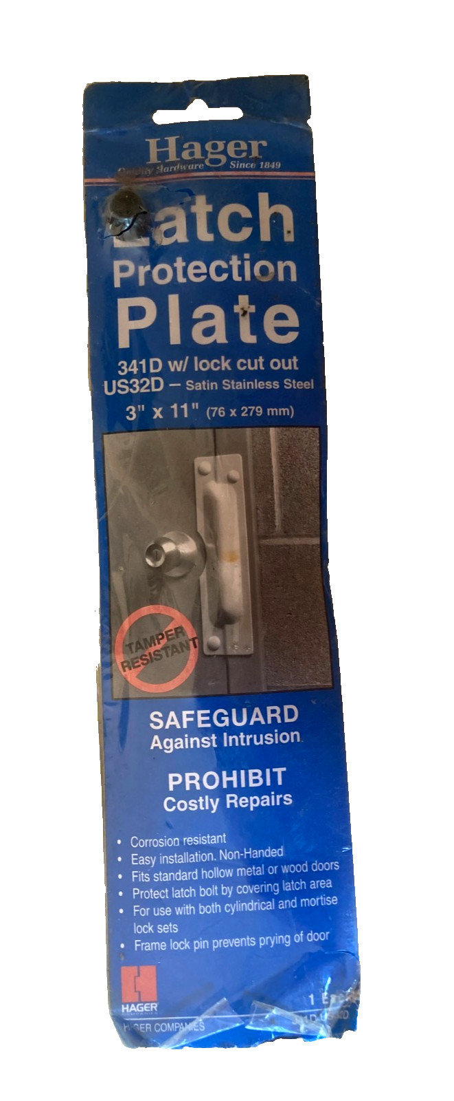 New Hager Latch Protection Plate 341D Stainless Steel 3" x 11” FREE SHIPPING