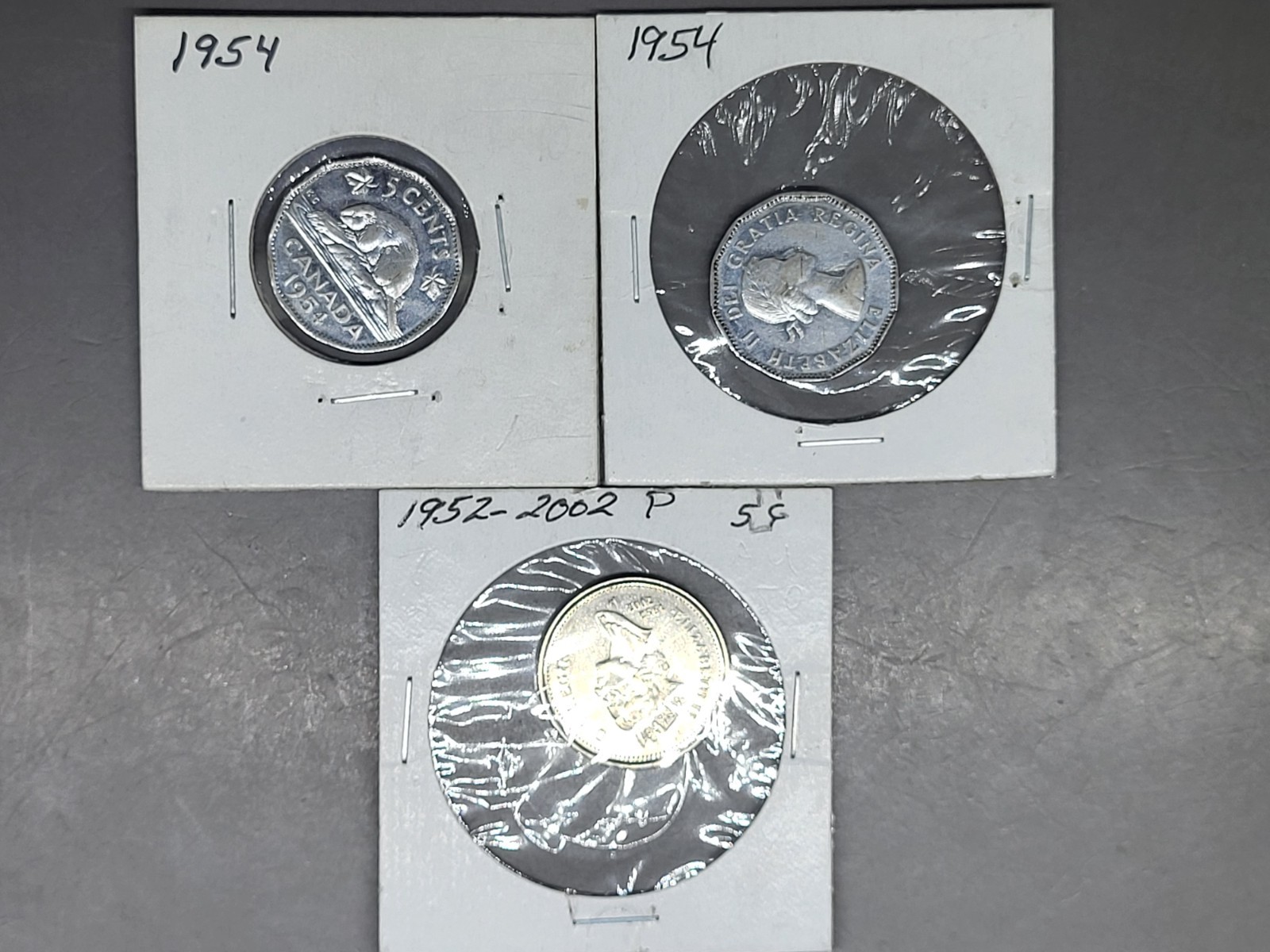 Lot of 3 Canadian 5 Cents Coins 2 X 1954 & 1 X 1952 - 2002 P Canada