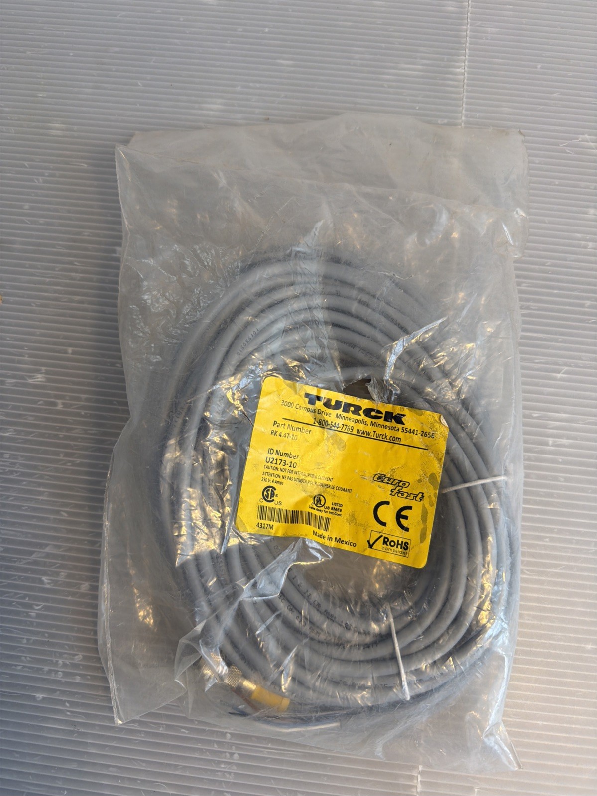 TURCK RK 4.4T-10 SINGLE ENDED CORDSET 10M U2173-10 B