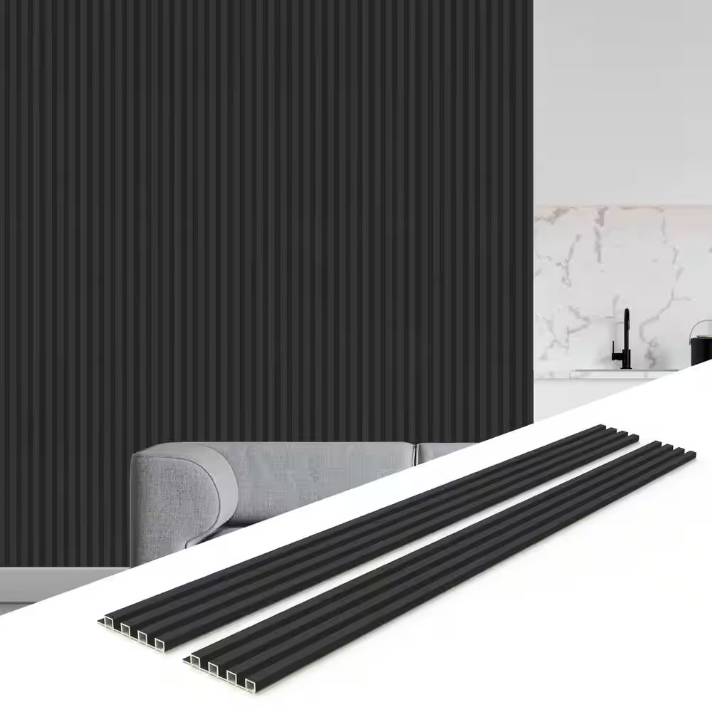 6-Pieces Charcoal 102 In. X 6.5 In. X 0.94 In. WPC 3D Wood Wall Paneling for Int
