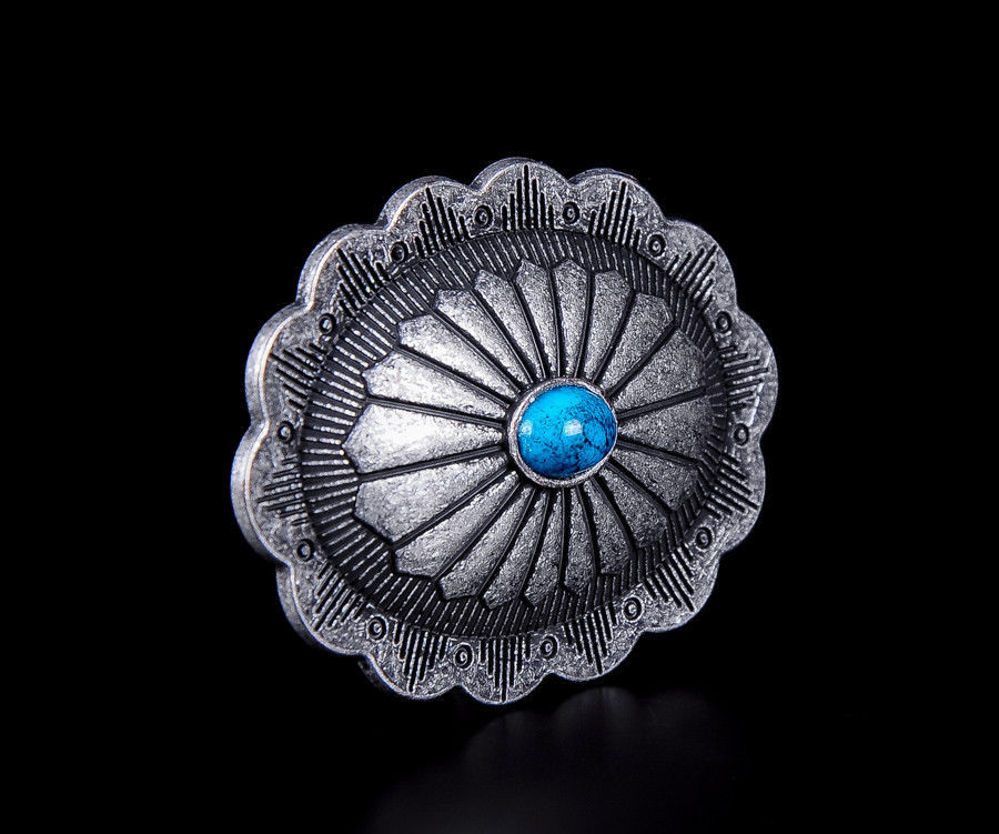 10pc Southwest Oval Turquoise Vintage Silver Leathercraft Saddles Decor Conchos