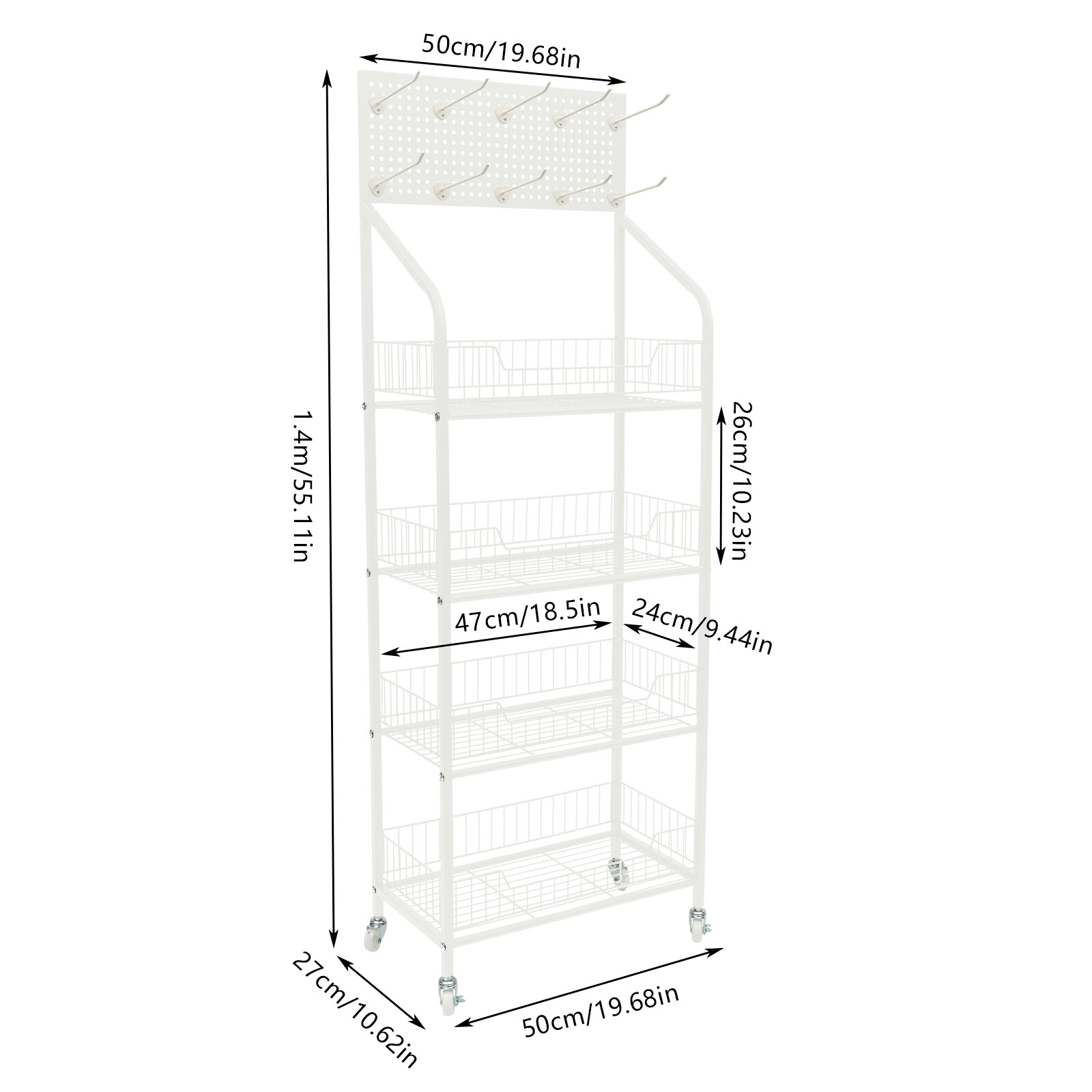 4 Tier Wire Grid Retail Display Shelf Merchandise Display Rack Stand w/10 Hooks