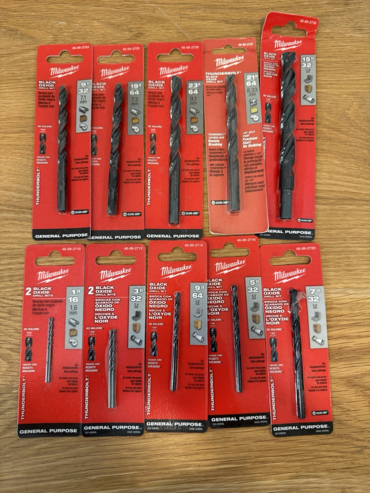 Milwaukee Thunderbolt® Black Oxide Drill Bits General Purpose Lot/10 Various Szs