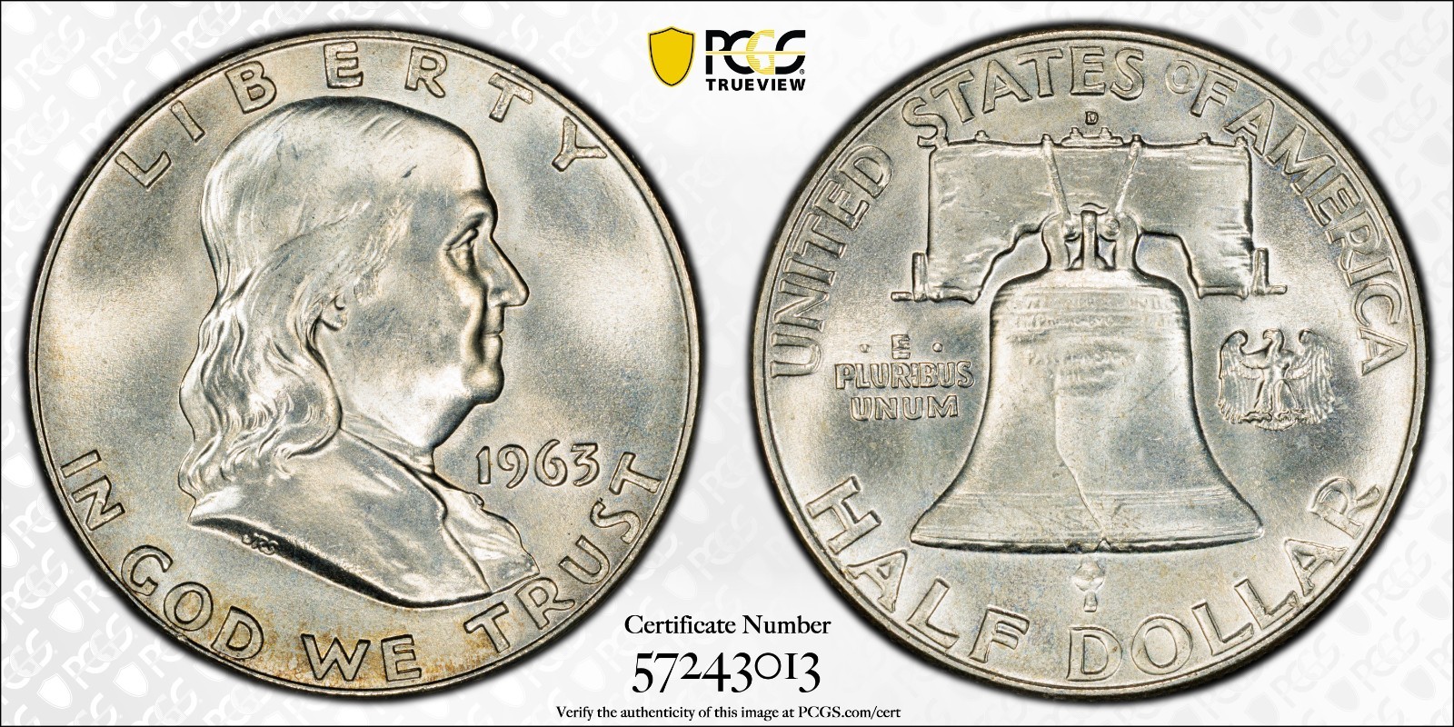 PCGS MS66 FBL 1963-D Franklin Half Dollar Full Bell Lines
