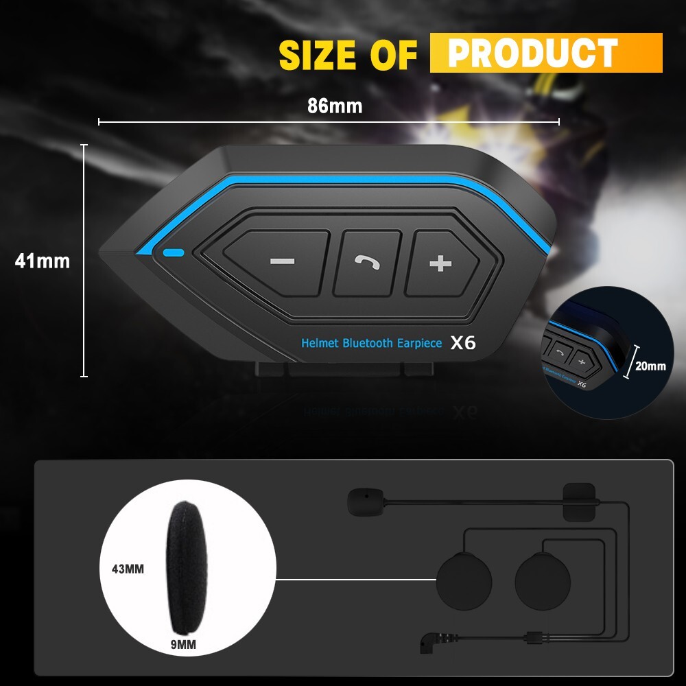 Wireless Bluetooth Helmet Headset Speaker Headphone Mic for Motorcycle Handsfree