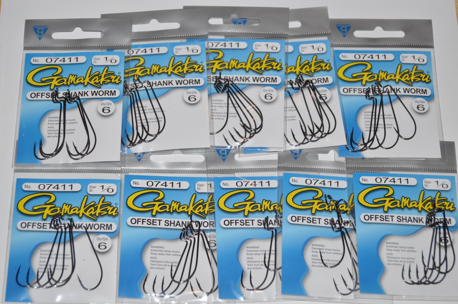 10 packs gamakatsu 1/0 offset shank worm hook 07411 soft plastic 6 per pack