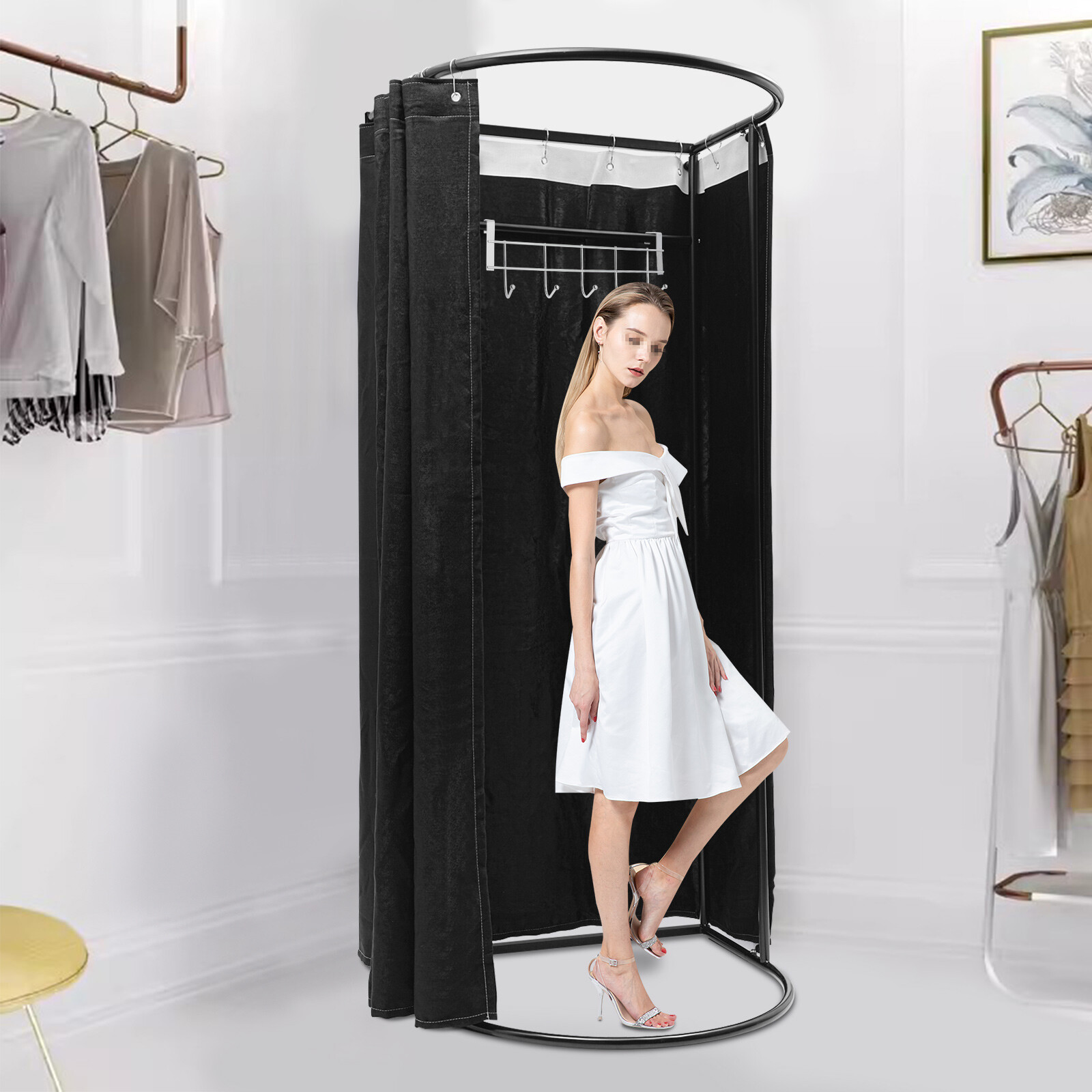 Portable Outdoor Dressing Room Fitting Room Black Curtain Privacy Room For Store