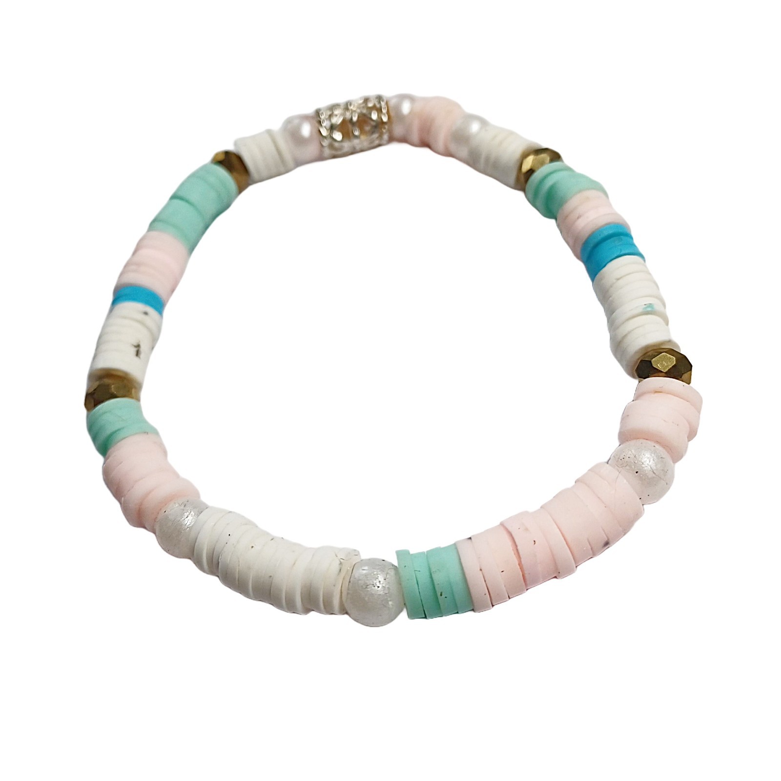 Elegant Pink and Blue Minimalist Beaded Bracelet-7.5 inch Stretchy