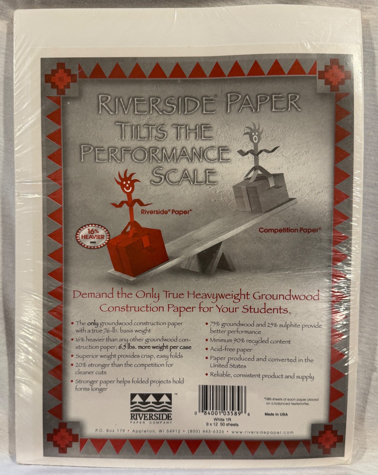 Riverside Paper-Heavyweight Groundwood Acid-Free White Construction 9x12 Paper