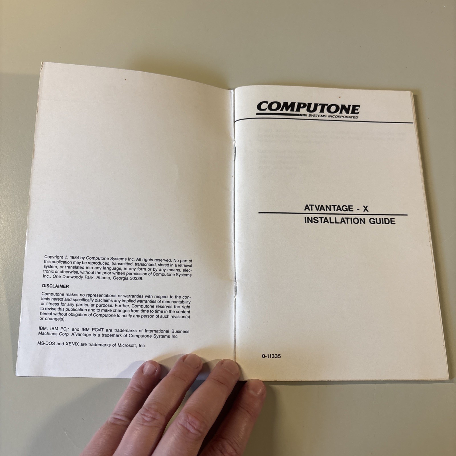 Vintage 1984 COMPUTONE Systems Inc. Atvantage -X Installation Guide