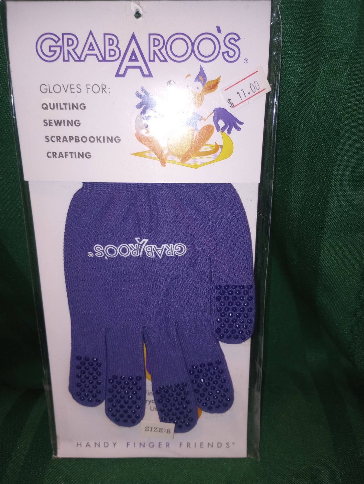 New GRABAROO'S Gloves QUILTING Sewing CRAFTING Size 8 HANDY FINGER FRIENDS
