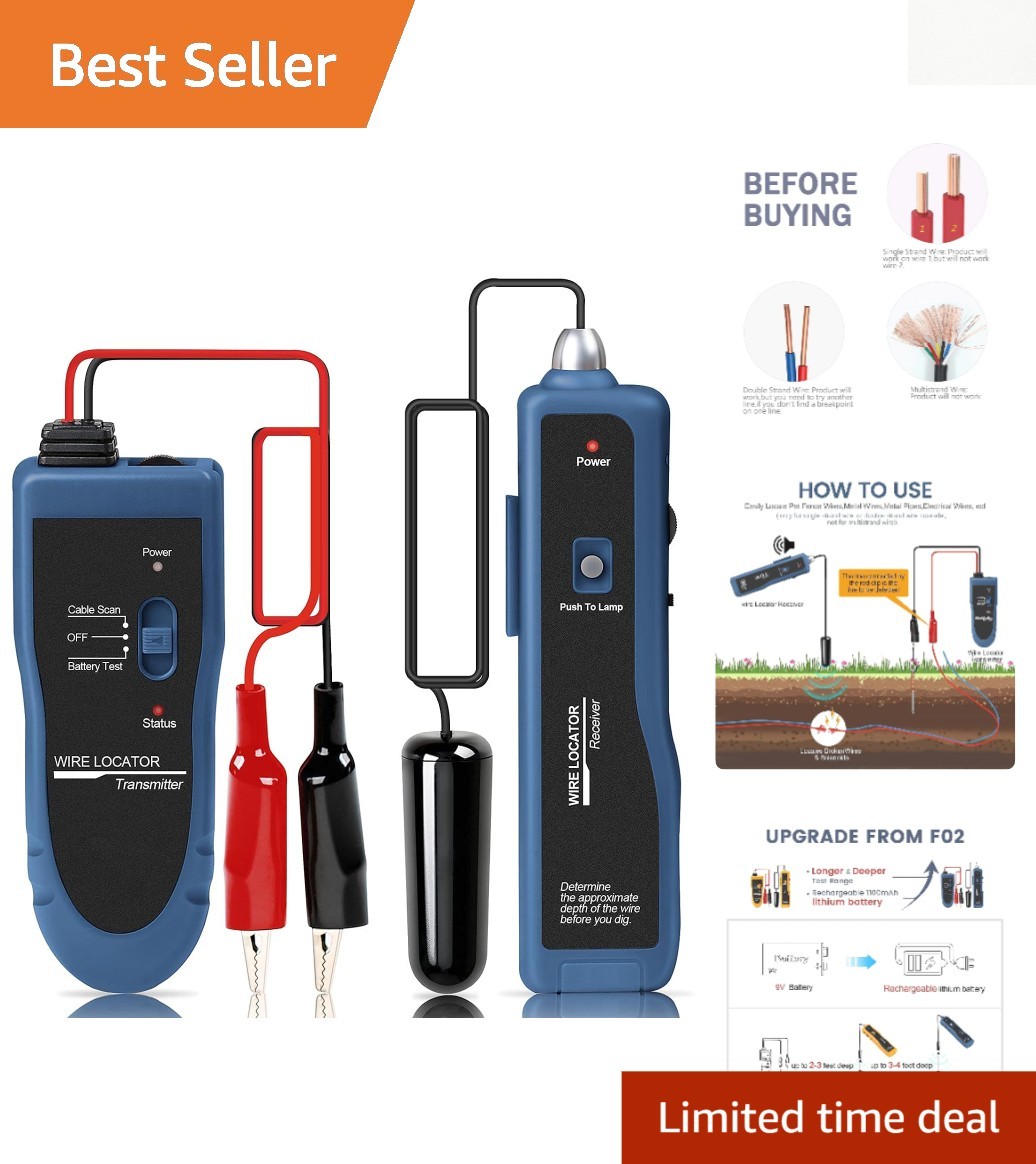 F02 Pro Underground Wire Locator & Cable Tester - 2000ft Range, Rechargeable