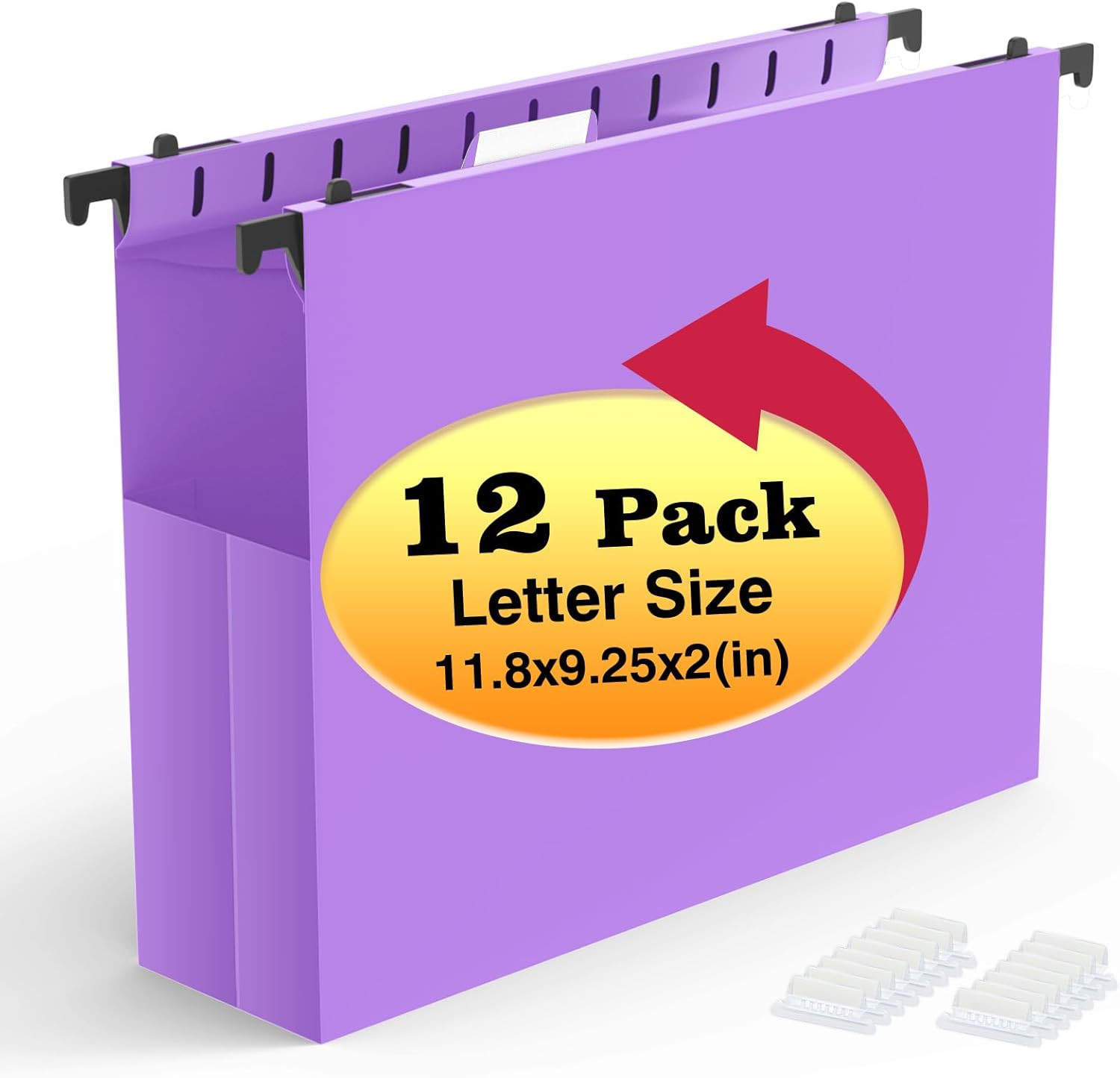 Extra Capacity Plastic Hanging File Folders, 12 Pack, Letter, Purple | Letter Si