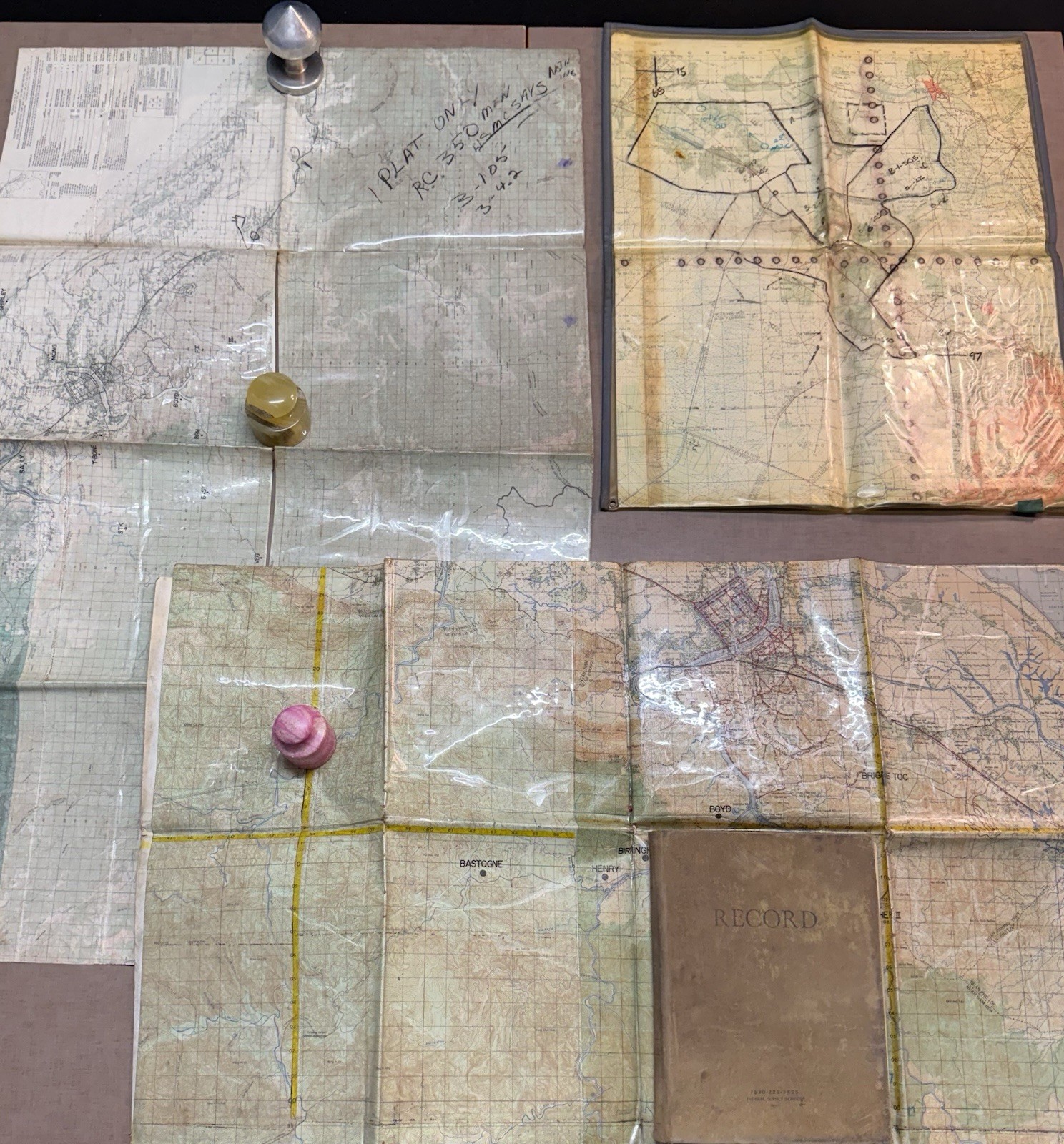 Vintage Vietnam US Army Field Used Military Maps (5 Total)  & Record Book -RARE-