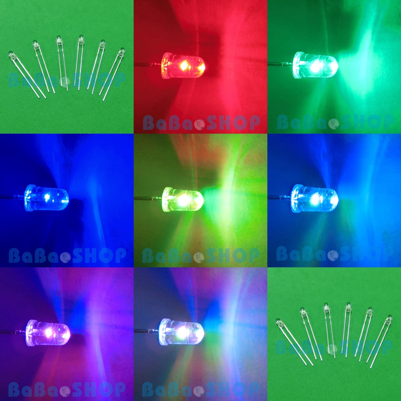 10pcs~1000pcs 3mm RGB Slow Flashing Colorful Water Clear LED Red Blue Green Lamp