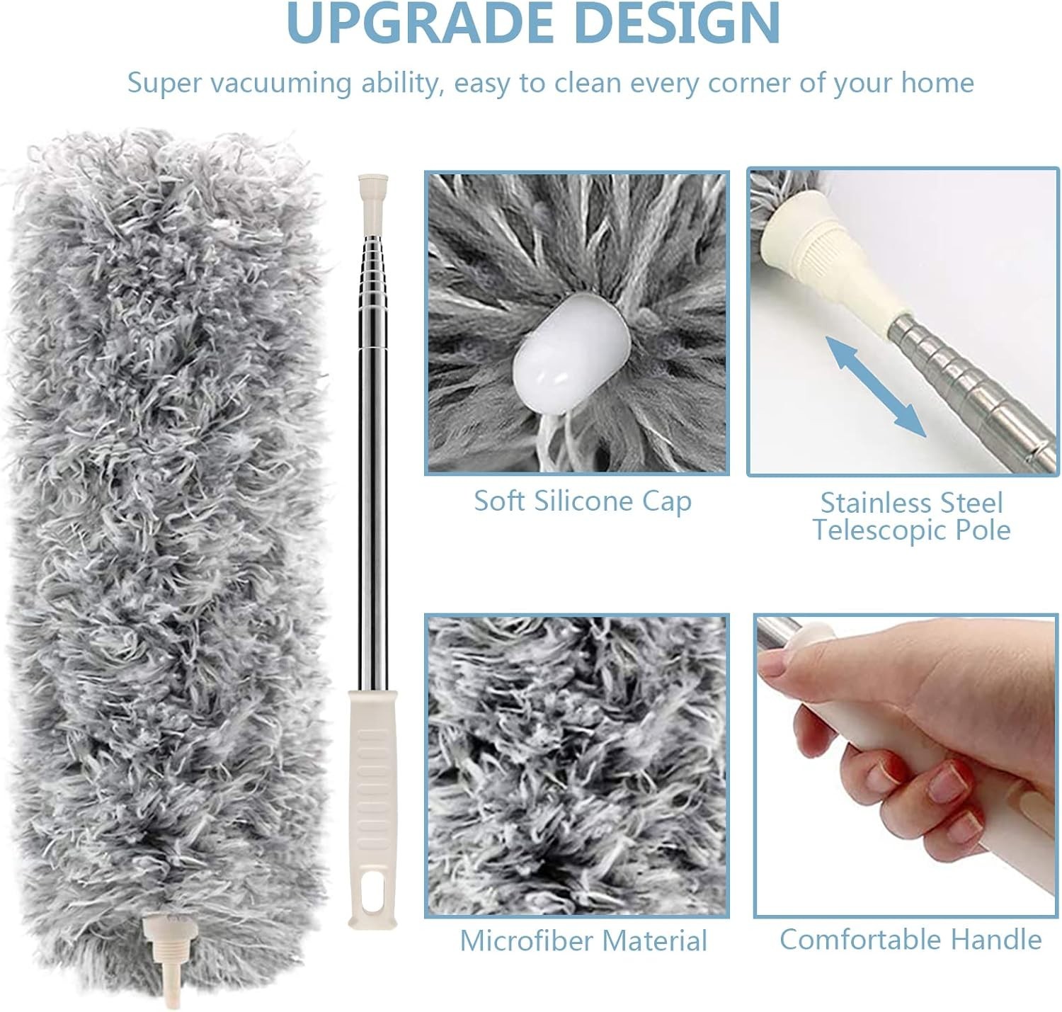 Extendable 30-100'' Microfiber Duster with Bendable Head for Effortless Cleaning