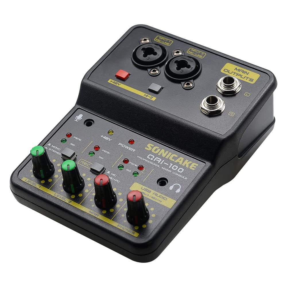 SONICAKE Portable USB Mini Audio Mixer 2 Channel Small Sound Board Console
