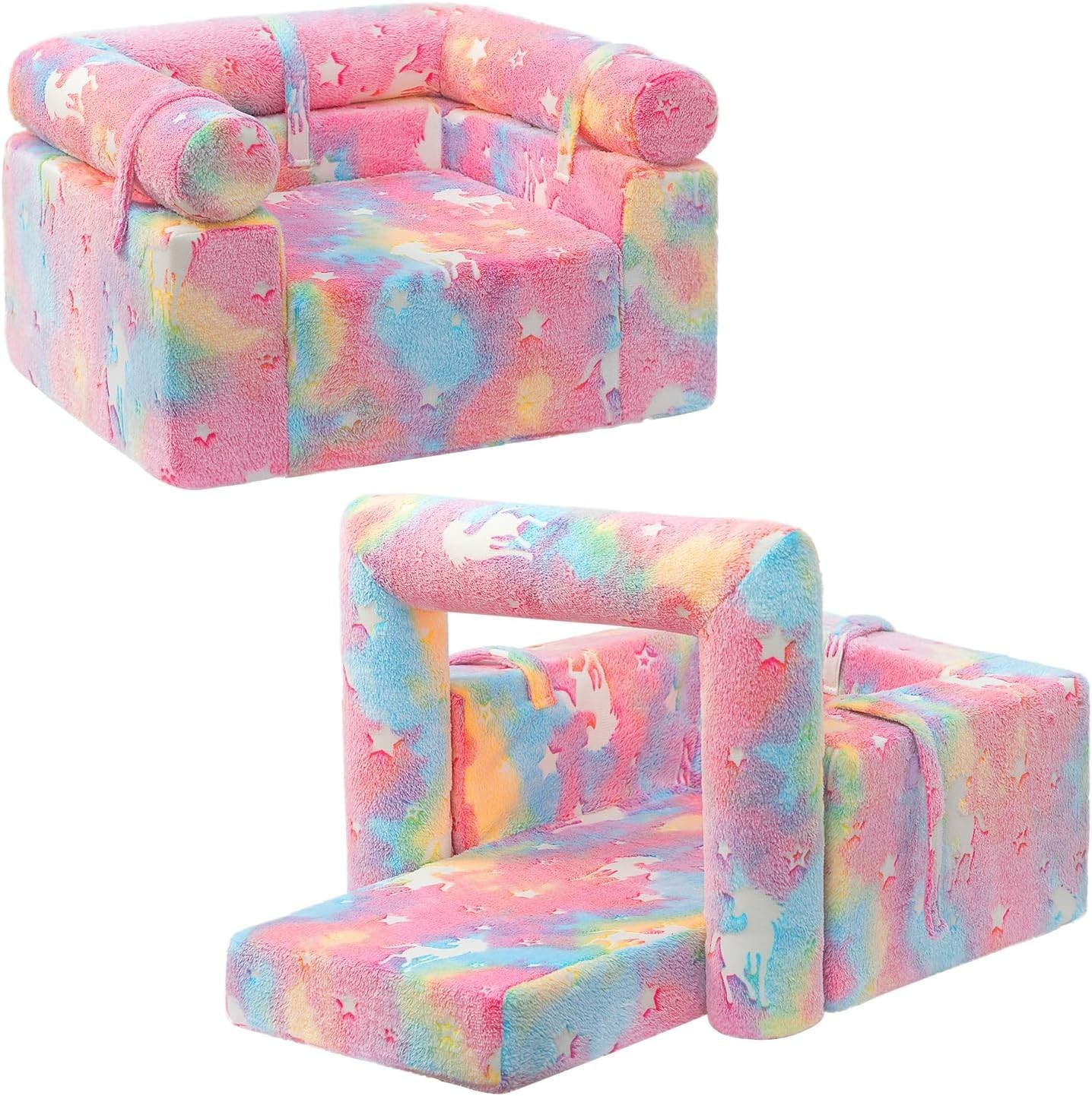 2-In-1 Flip Detachable Bolster Kids Sofa, Toddler Cuddly Reading Couch, Unicorn
