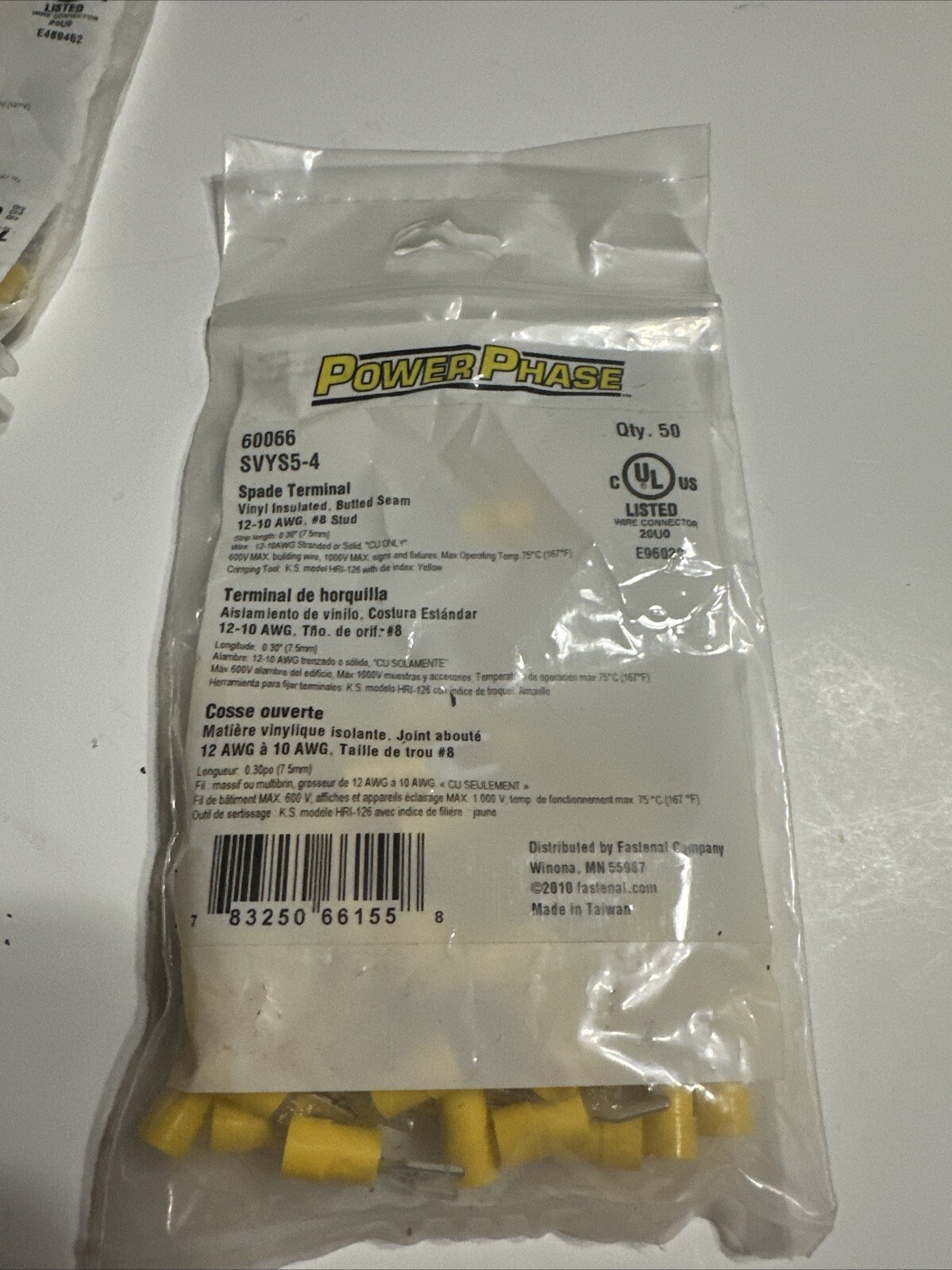 12-10 AWG #8 Stud Vinyl Insulated Butted Seam Fork Terminal QTY 50