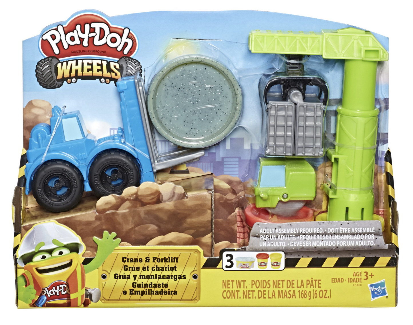 Play-Doh Wheels Crane and Forklift, Cement Buildin' Compound + 2 Colors (6 oz)