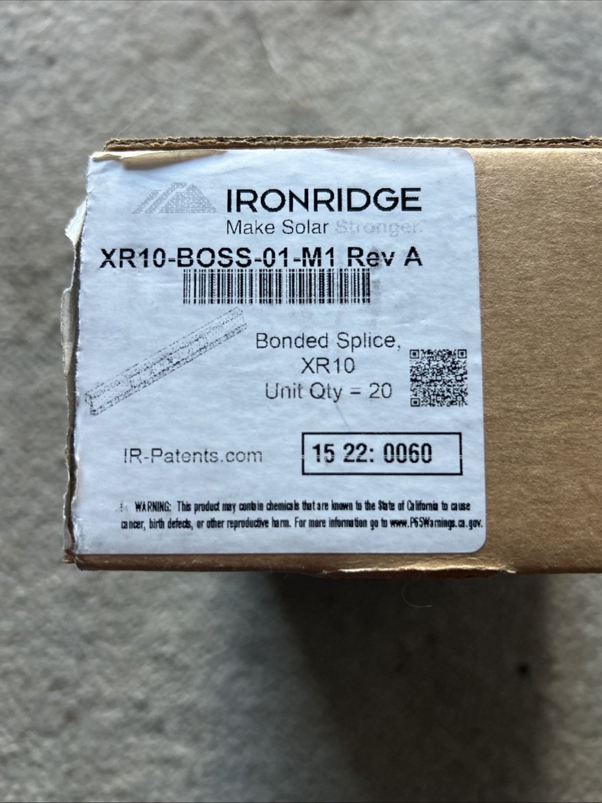 Itonridge XR10-BOSS-01-M1 Rev A Bonded Rail Splices (20 Per Box)
